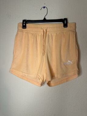 NWT Puma Women's Essential French Terry Shorts Peach Fizz Medium Draw String